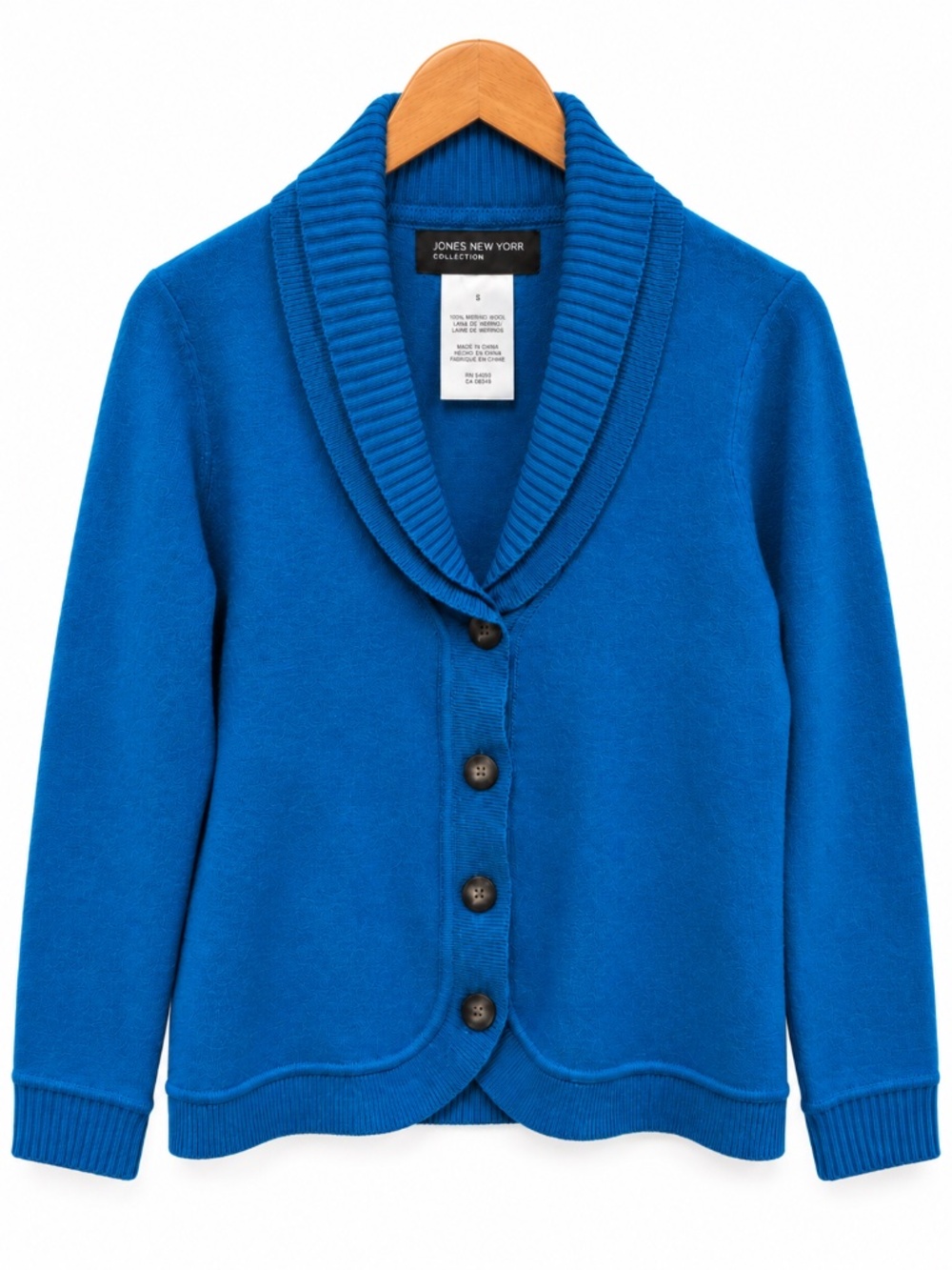 Jones New York Teal Blue 100% Merino Wool Shawl Collar Cardigan Small